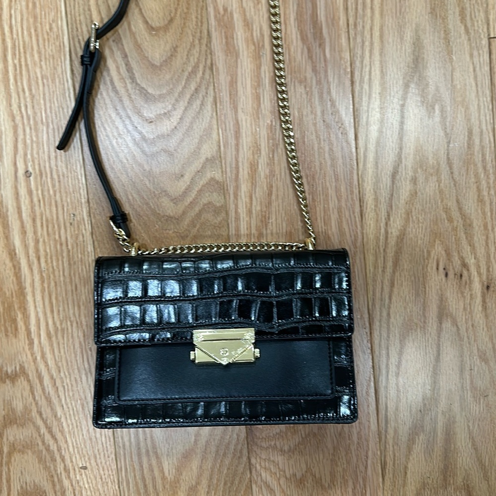 Faux Crocodile Gold Chain Crossbody Bag